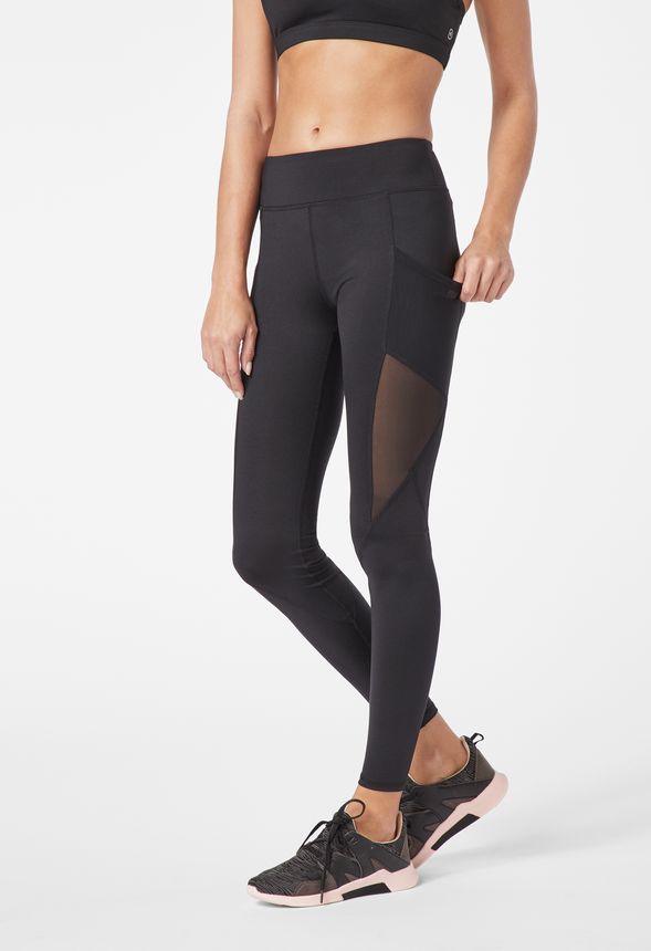 High-Waisted Mesh Panel Leggings Clothing in Black - Get great
