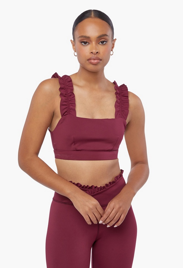 Ruffle Sports Bra Clothing in MAROON BANNER - Get great deals at JustFab