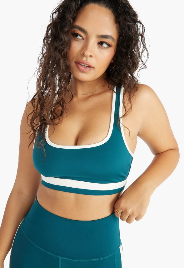 Contrast Racerback Sports Bra Clothing in Deep Teal/ White - Get