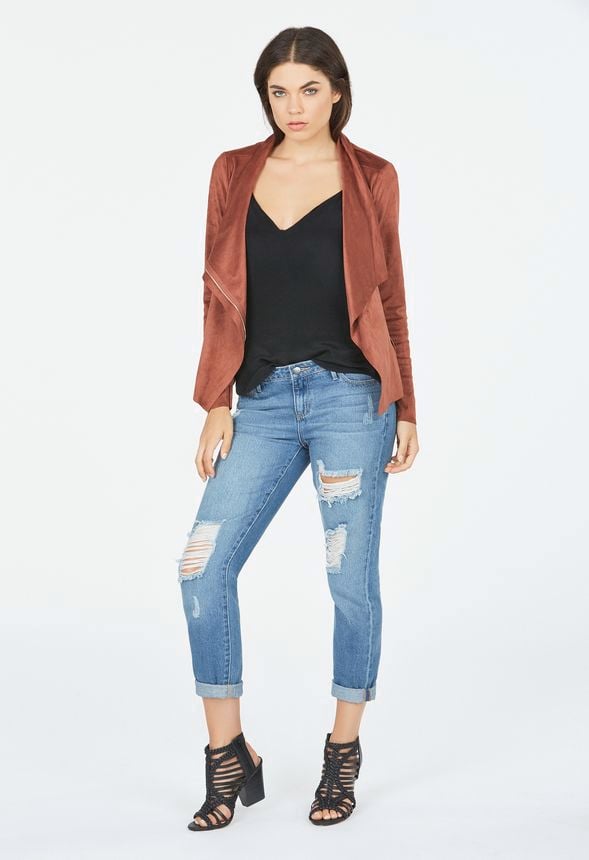 Faux suede 2025 drape front jacket