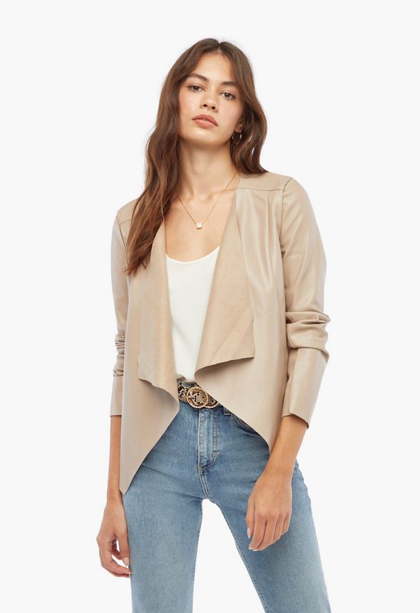 Drape Front Jacket Clothing in Taupe - Get great deals at JustFab