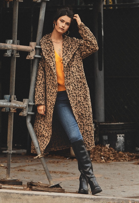 Tøj Drape Coat i Leopard Shop fabelagtige deals JustFab