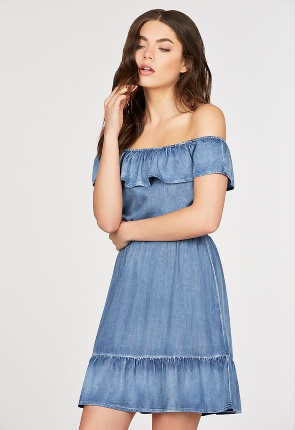 Off the 2025 shoulder chambray dress