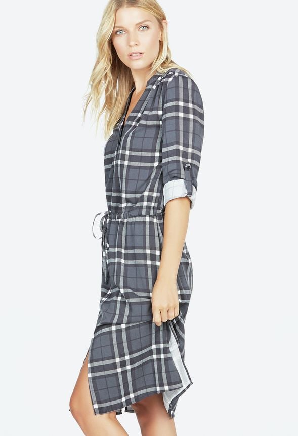 Printed Plaid Dress Kleidung in black multi günstig kaufen bei JustFab