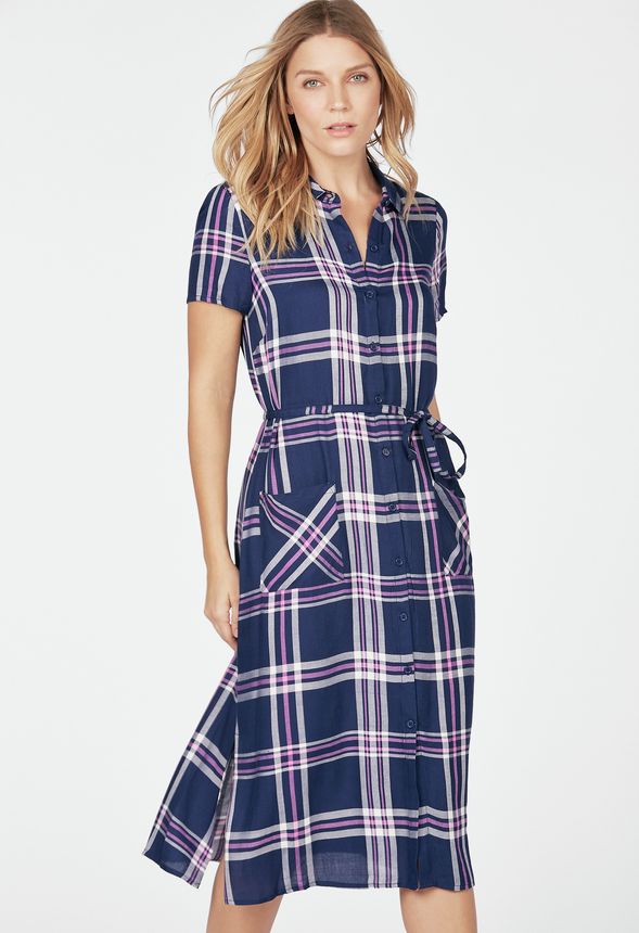 plaid midi shirt dress