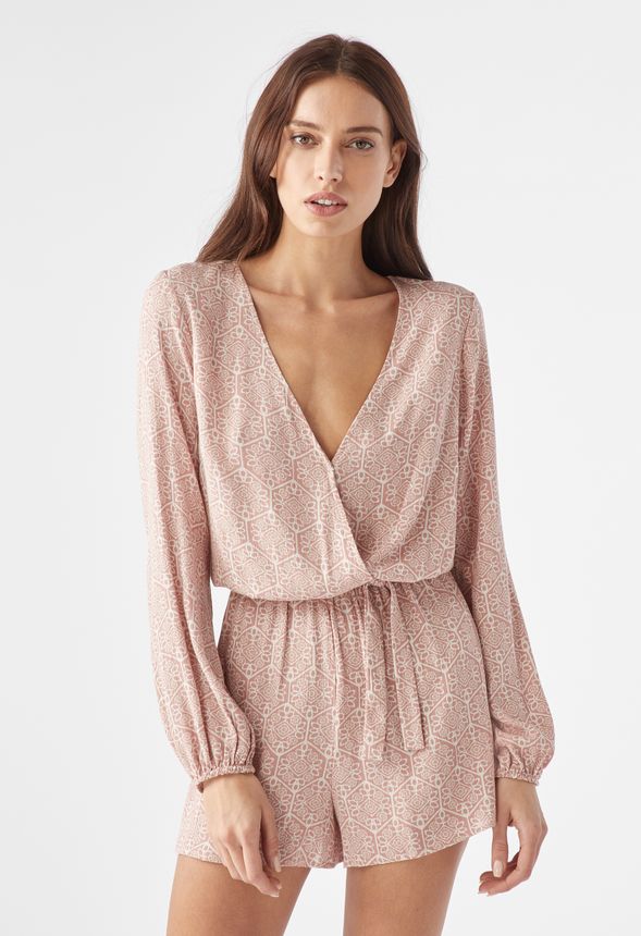 Long Sleeve Romper Clothing in Salmon Multi - Get great deals at JustFab
