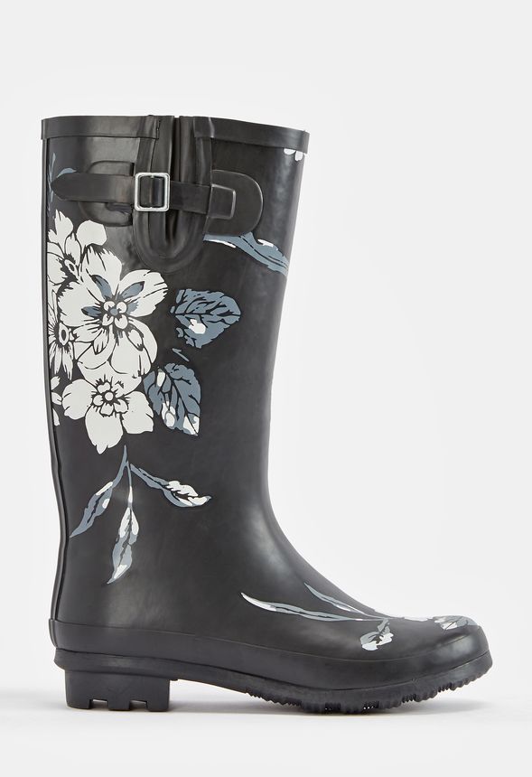 Black floral hot sale rain boots