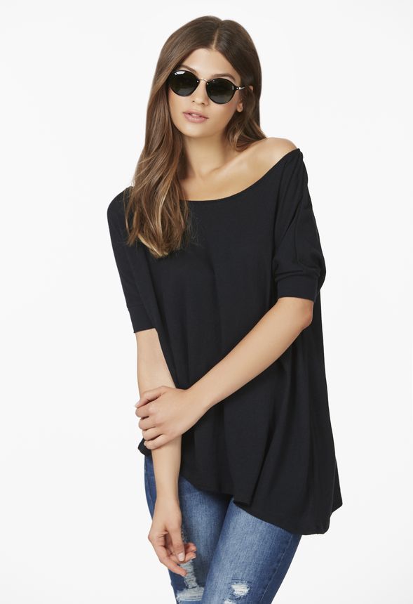 Off Shoulder Slouchy Tee Clothing in Black Get great deals at