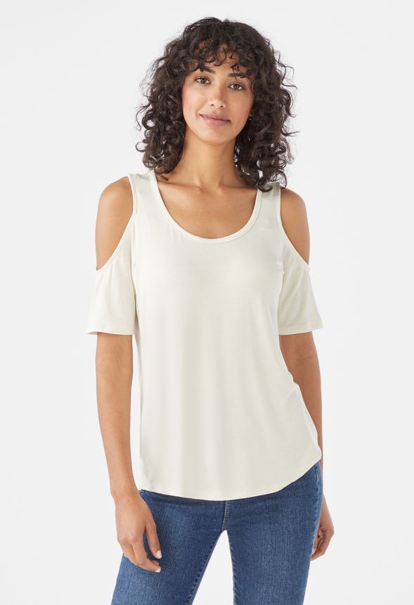 Cold Shoulder Knit Top Clothing in White Get great deals at JustFab