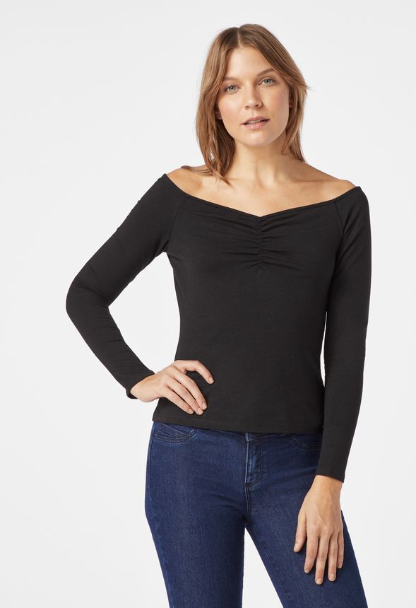 Wide Neck Knit Top Clothing in Black - Get great deals at JustFab