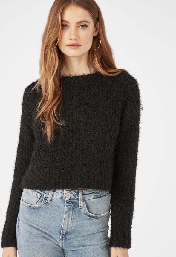 fuzzy crew neck sweater