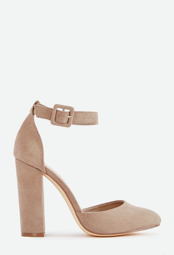 Azra Block Heel Pump Shoes in Taupe 