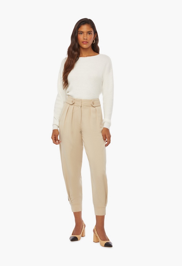 High-Waisted Carrot Trousers Clothing in Beige - Get great deals