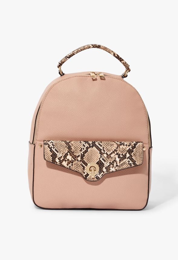 Turn Lock Front Pocket Backpack Bags in BEIGE SNAKE Get great deals at JustFab