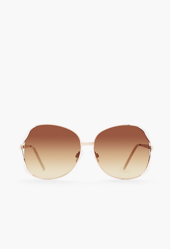 Oversized Wire Rim Sunglasses Accessories in GOLD WHITE Get great deals at JustFab