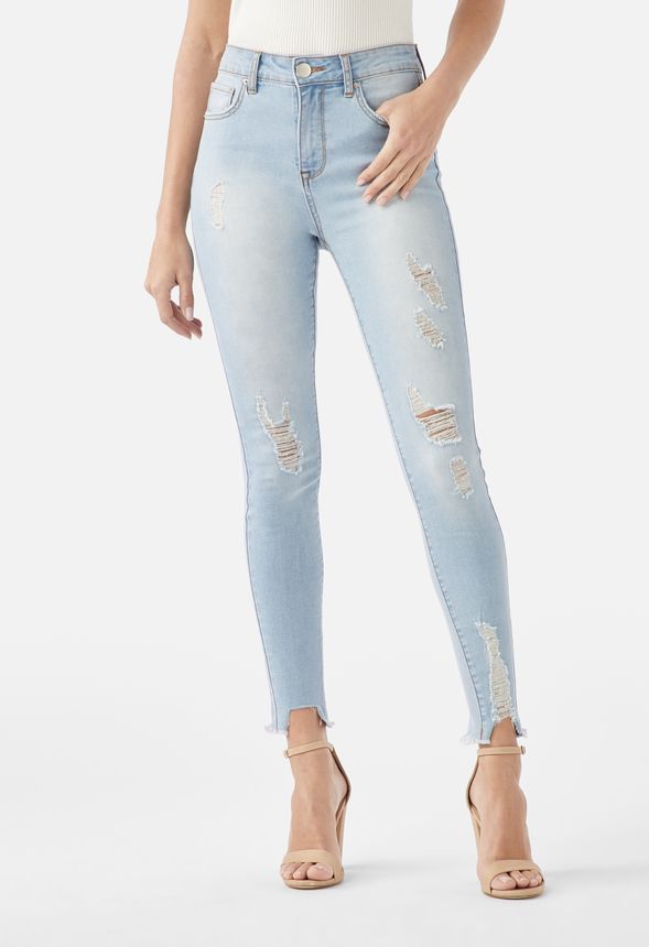 Ropa Jeans skinny de cintura alta rotos en Vaquero - Envío gratuito en JustFab