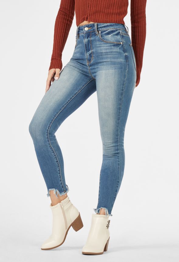 ponerse en cuclillas dañar completar Ropa Jeans skinny de tiro alto con bajo desflecado en Medium Wash - Envío  gratuito en JustFab