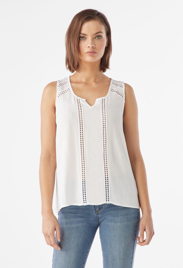 Lace Trim Tank Top Clothing in White - Get great deals at JustFab