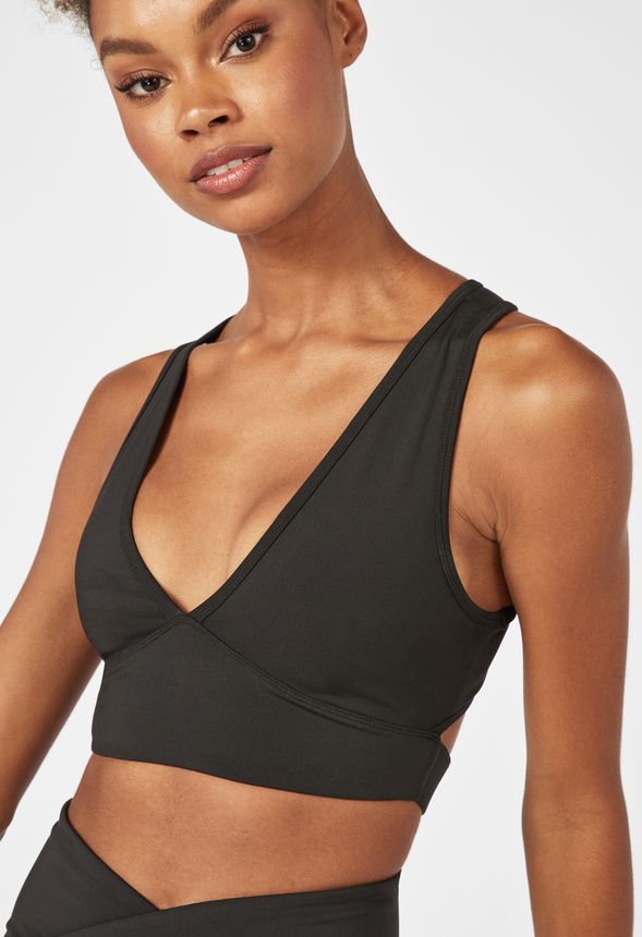 Deep V-Neck Sports Bra Clothing in Black - Get great deals at JustFab
