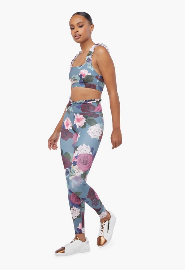 Ruffle Sports Bra Clothing in GOBLIN BLUE FLORAL PRINT - Get great