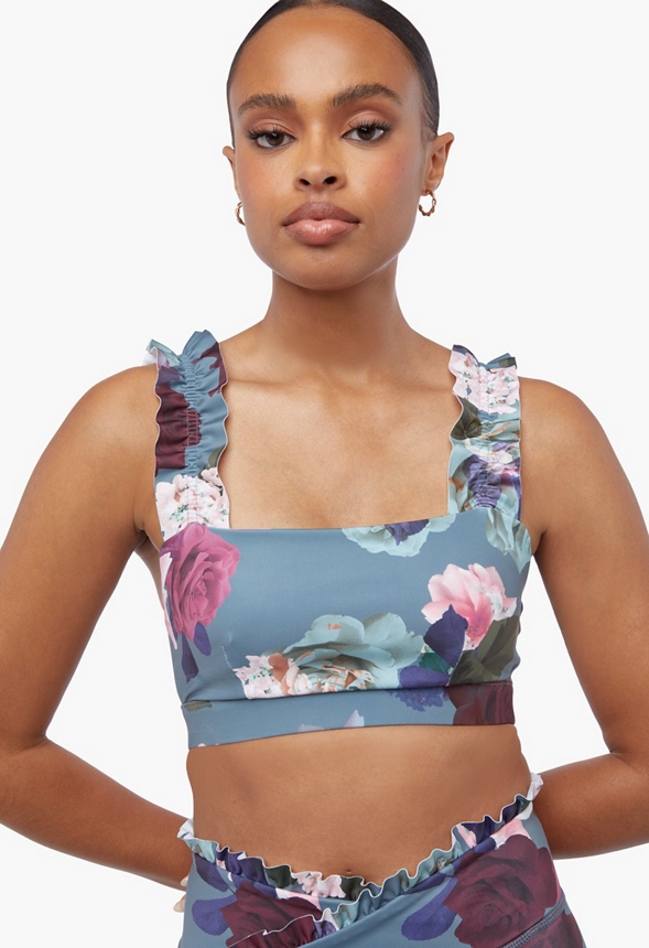Ruffle Sports Bra Clothing in GOBLIN BLUE FLORAL PRINT - Get great