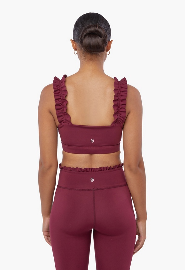 Ruffle Sports Bra Clothing in MAROON BANNER - Get great deals at