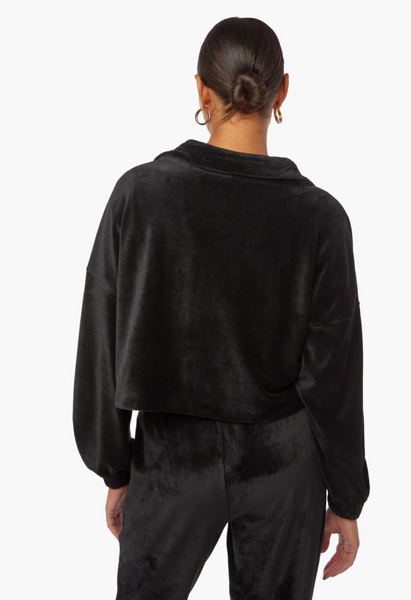 Cosy Corduroy Zip Front Sweatshirt Clothing in Black Get great deals at JustFab