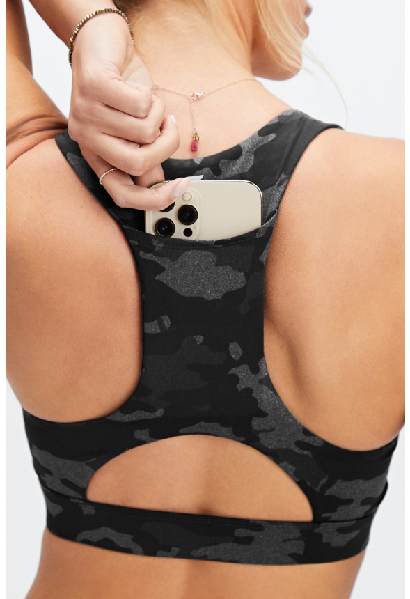 On-The-Go Midi Medium Impact Sports Bra Plus Size in CHARCOAL CAMO - Get  great deals at JustFab