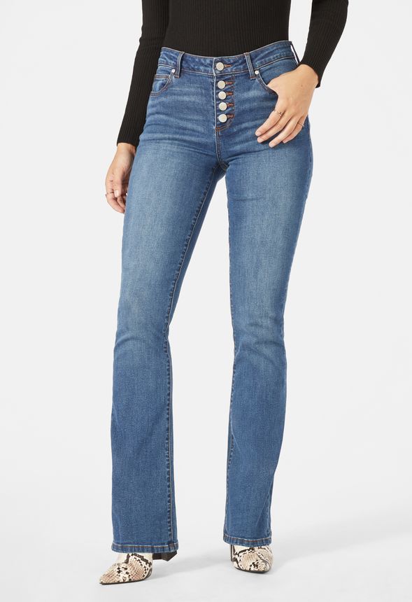 Mid Rise Button Fly Boot Cut Jeans