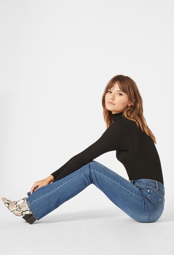 Mid Rise Button Fly Boot Cut Jeans