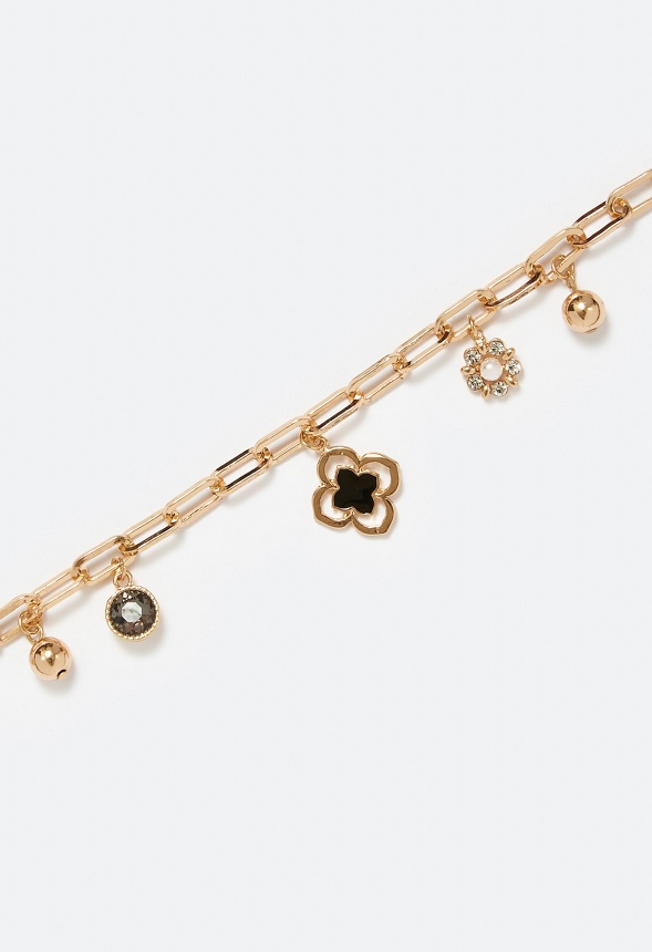 Orla Link Chain Bracelet With Enamel Clover Drop