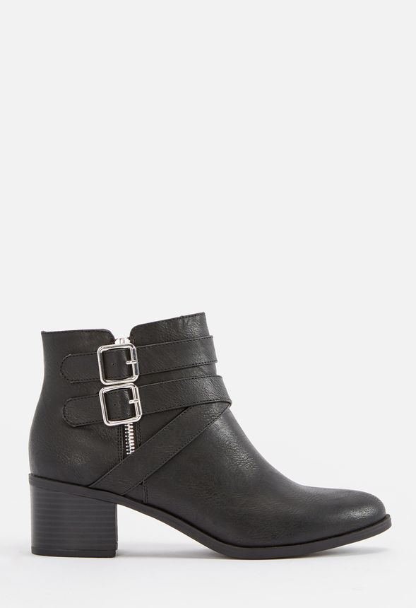 Valerie Block Heel Buckle Ankle Boot Shoes in Black - Get great deals ...