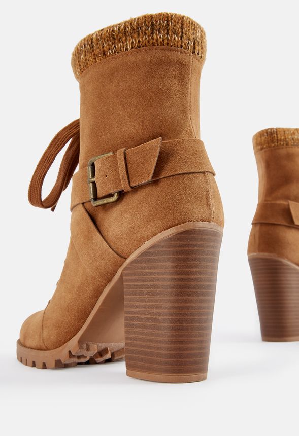 Bethany Lace-Up Sweater Cuff Ankle Boot