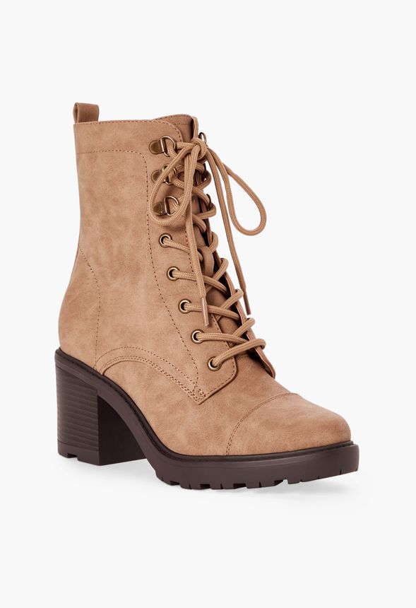 Syd Lace-Up Heeled Ankle Boot Shoes in Taupe - Get great deals at