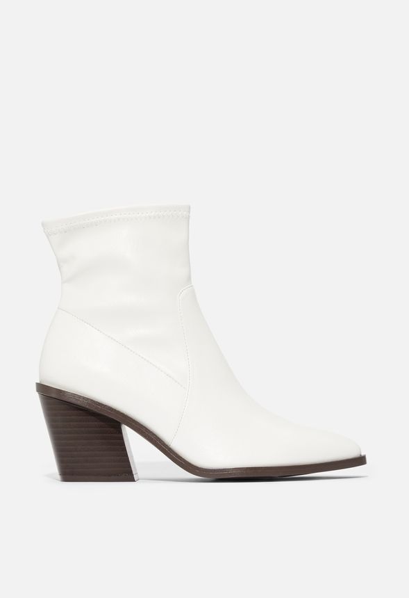 Leda Block Heel Ankle Boot Shoes in White - Get great deals at JustFab