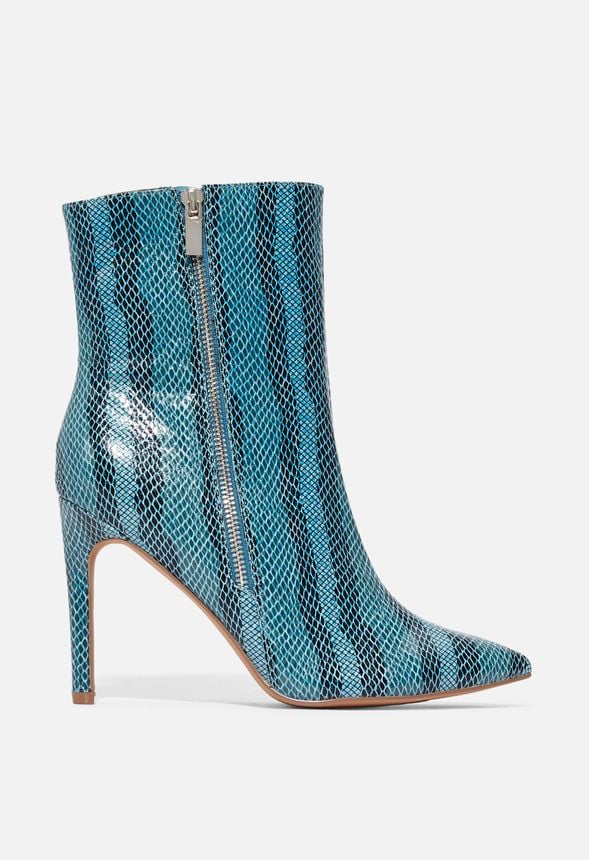 Blaine Heeled Ankle Boot Shoes in Blue Snake Get great deals at JustFab