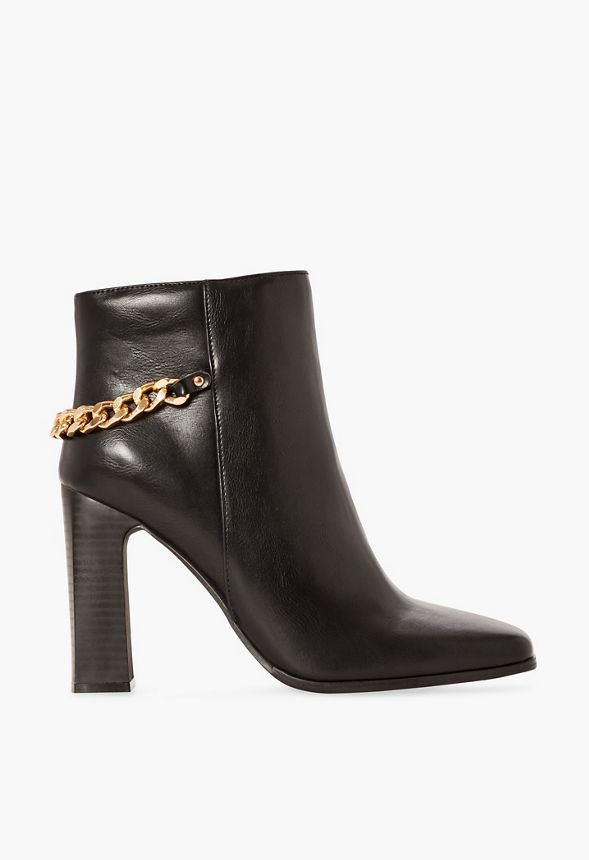 Cyra Chain Detail Bootie Shoes in Black - Get great deals at JustFab