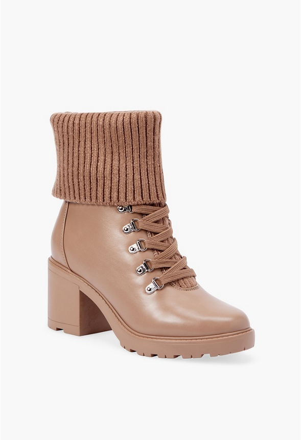 Camber Fold Over Lace Up Ankle Boot Shoes in PORTABELLA Get great deals at JustFab