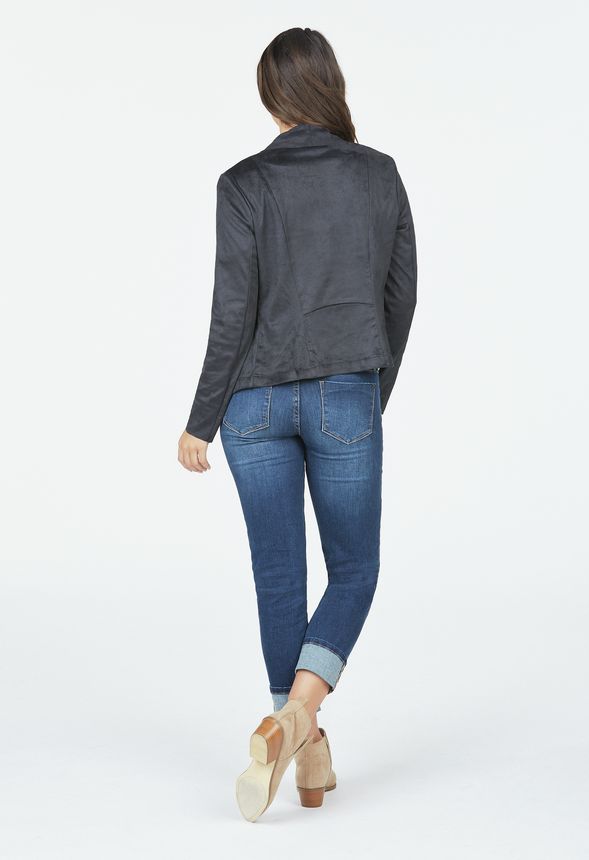 Faux Suede Draped Front Jacket Clothing in Black Get great deals at