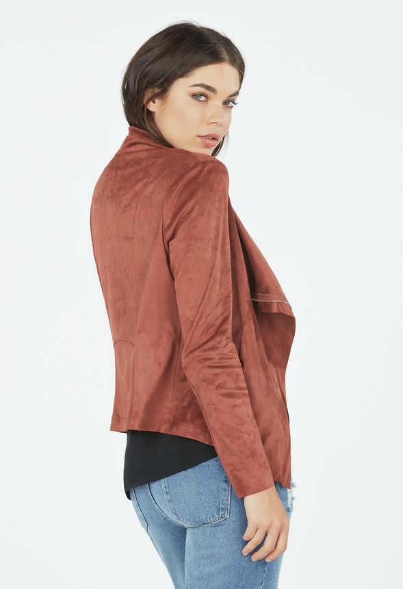 Faux suede shop drape front jacket