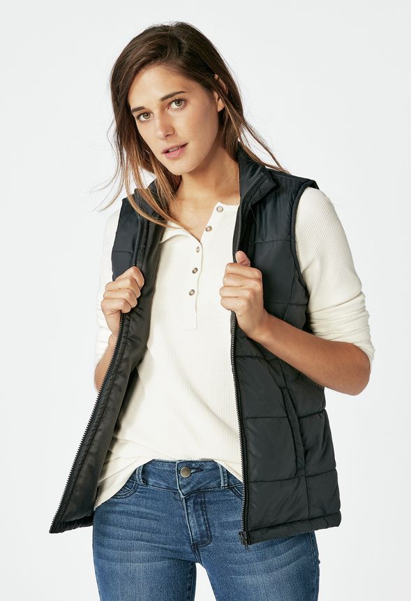 Tøj Nylon Quilted Vest i Sort - Shop fabelagtige deals hos JustFab