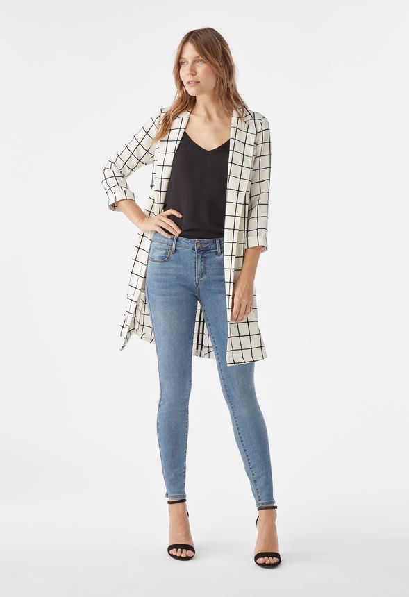 Long plaid outlet blazer