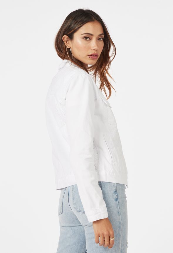 Eyelet Denim Jacket Clothing in White - Get great deals at JustFab