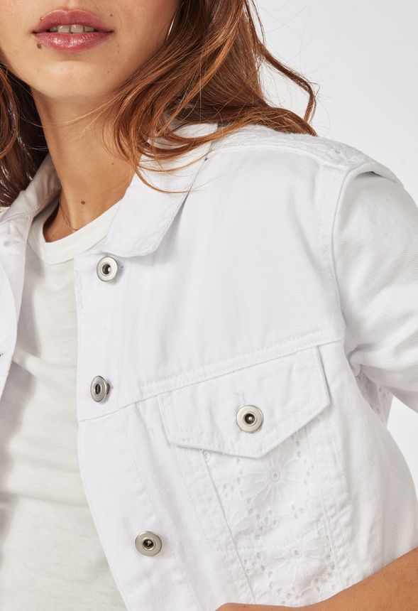 Eyelet Denim Jacket Clothing in White - Get great deals at JustFab