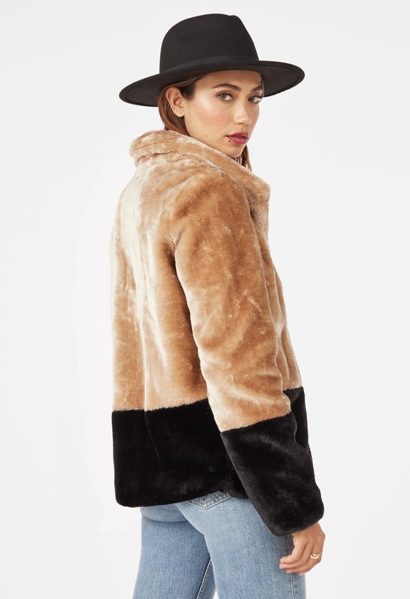 Color block sales fur coat