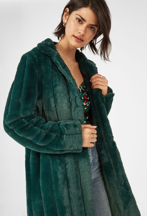 Textured Belted Faux Fur Coat