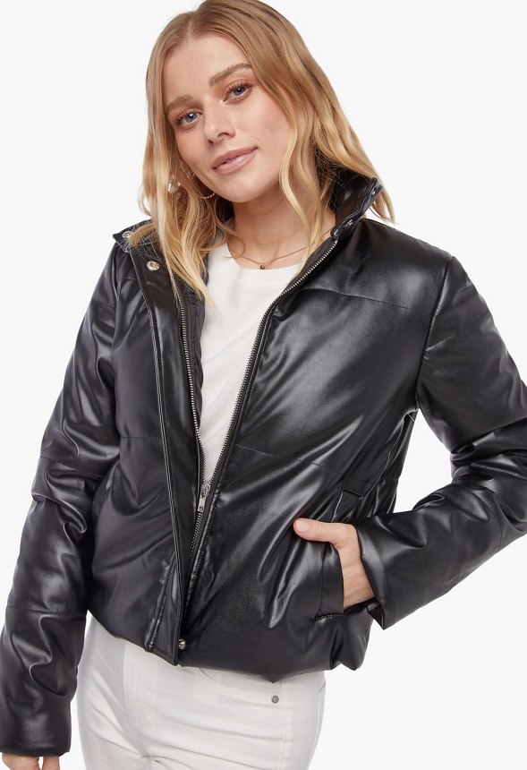 Faux Leather Puffer Jacket Clothing in BLACK CAVIAR - Get great deals ...