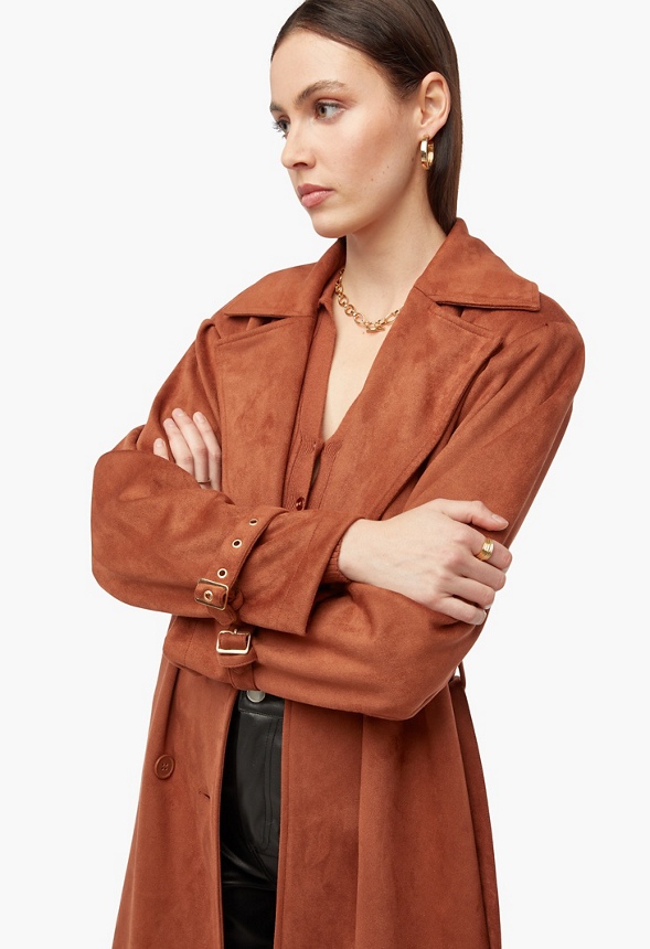 Faux Suede Double Breasted Coat