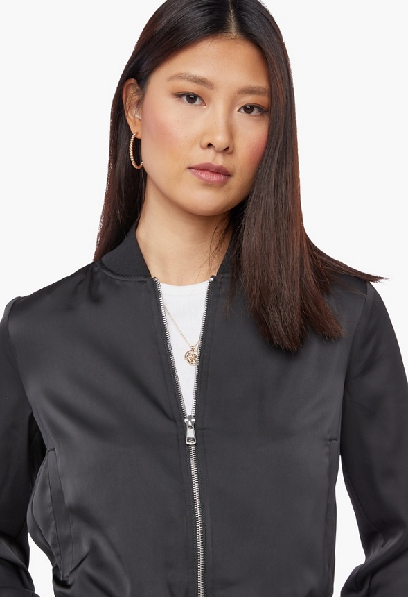 Satin Track Jacket Clothing in Black Get great deals at JustFab