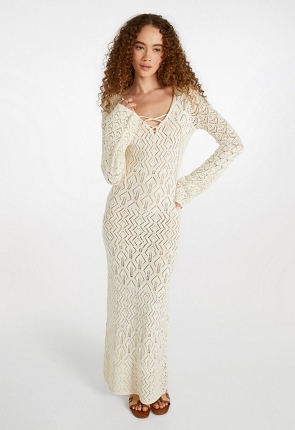 Lace-Up Crochet Dress